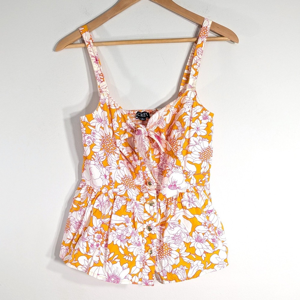 J.Crew Yellow Floral Peplum Top; Tie Front Smocked Back Sleeveless Blouse